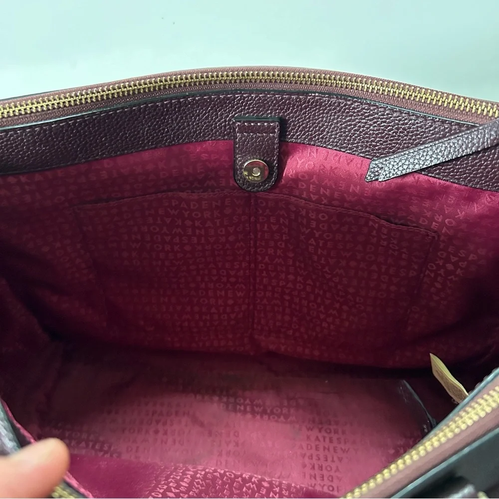 Kate Spade Mahogany Pebbled Leather Mulberry Street Leighann Satchel Purse Bag